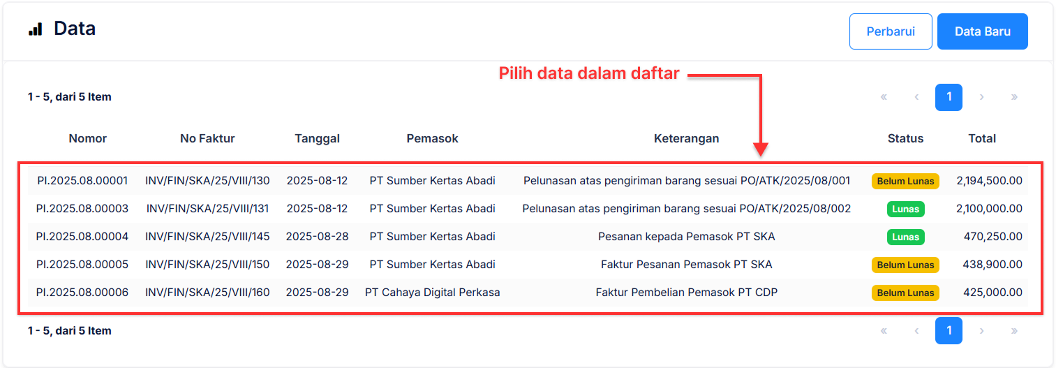 Halaman Faktur Pembelian