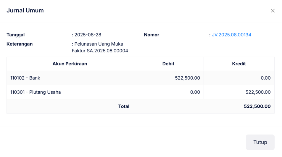 Halaman Penerimaan Penjualan
