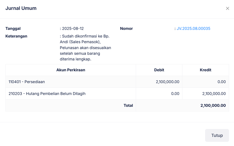 Halaman Penerimaan Barang