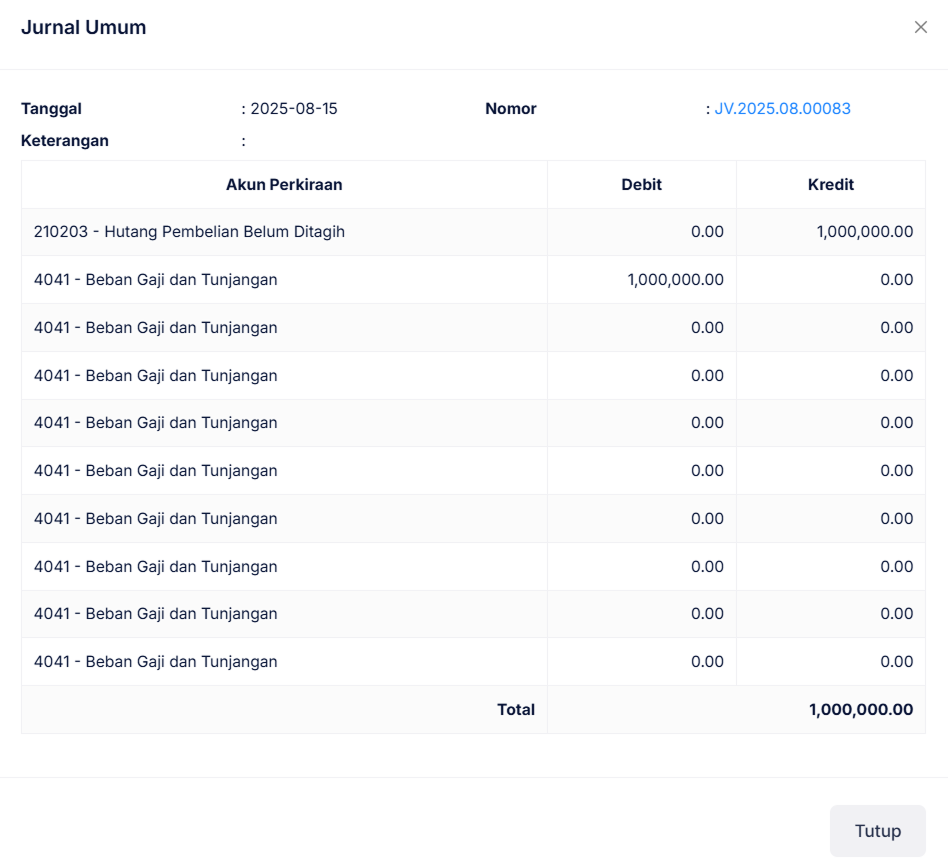 Halaman Pencatatan Gaji