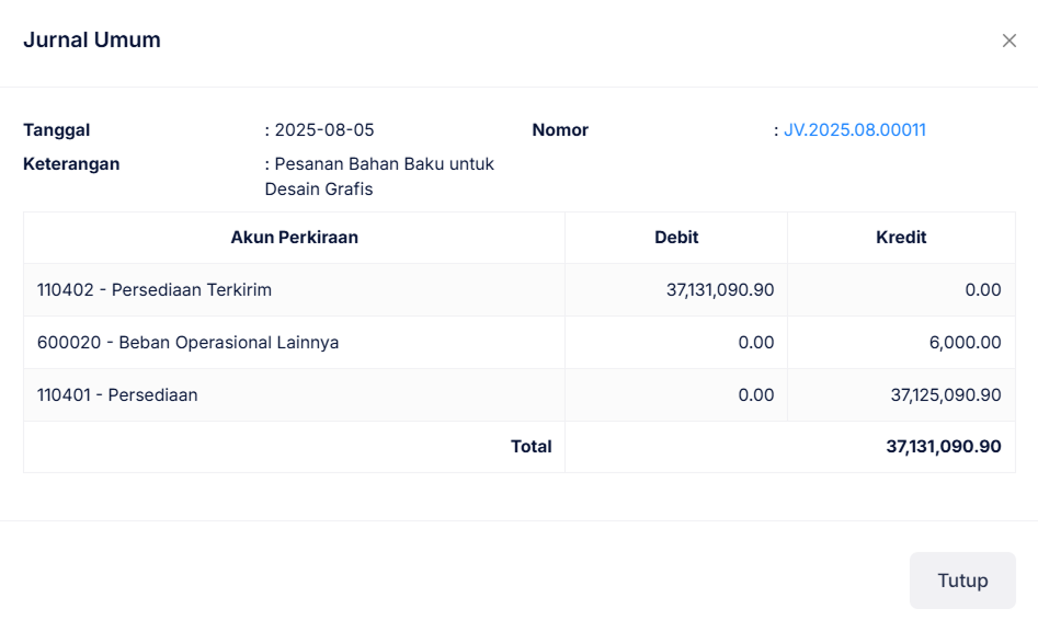 Halaman Penambahan Bahan Baku