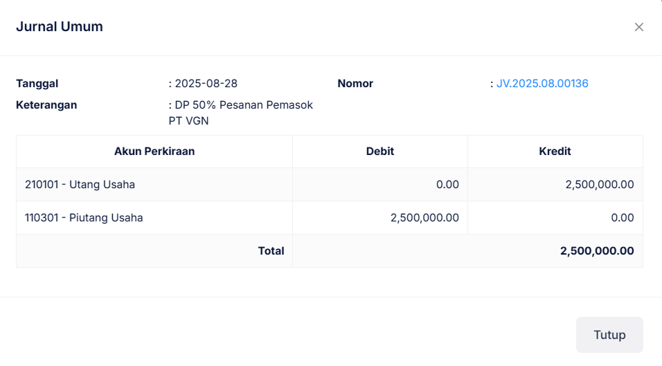 Halaman Uang Muka Pembelian