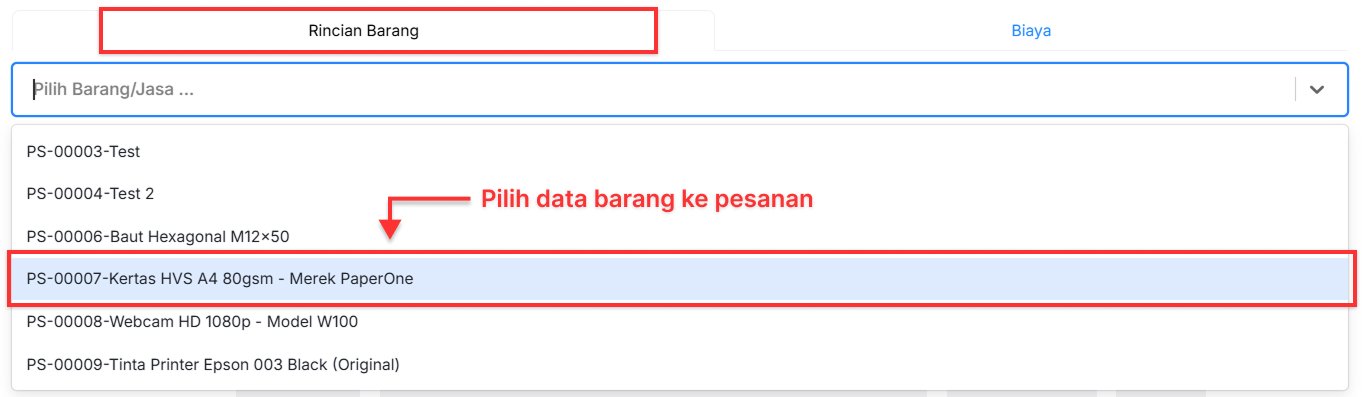 Halaman Pesanan Penjualan