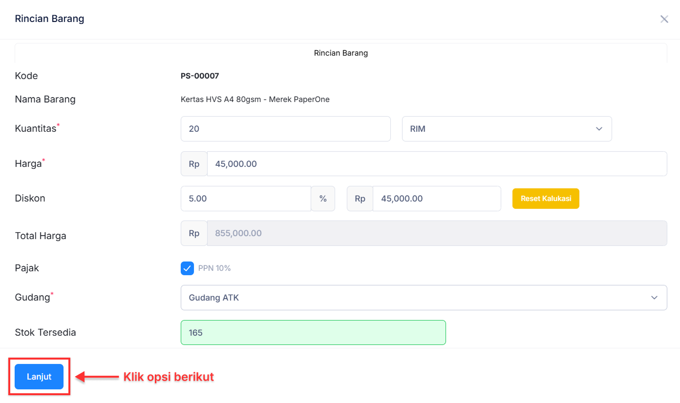 Halaman Pesanan Penjualan