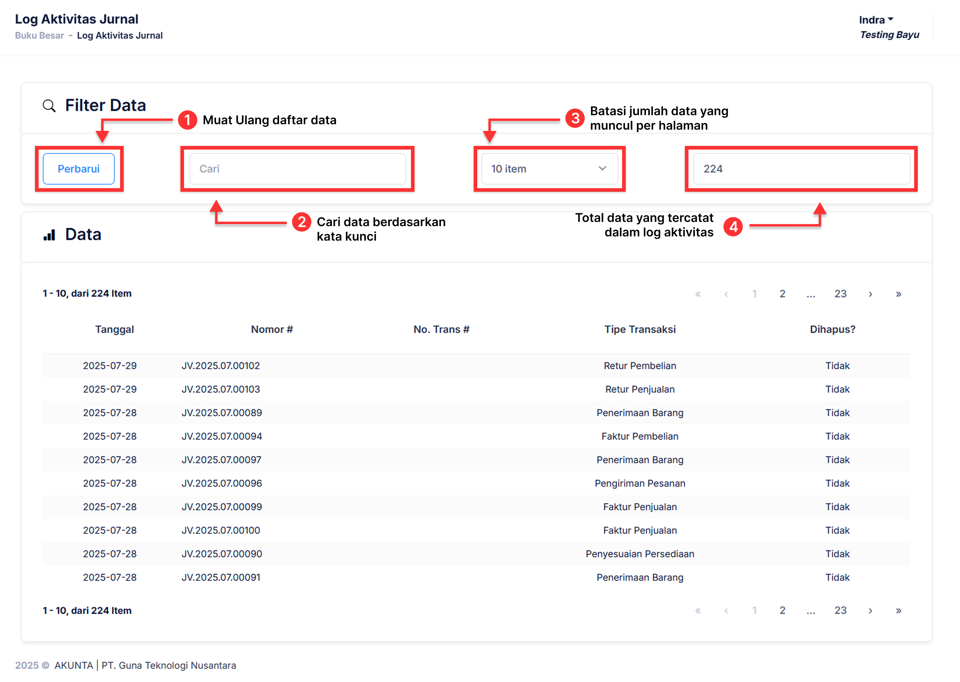 Halaman Log Aktivitas