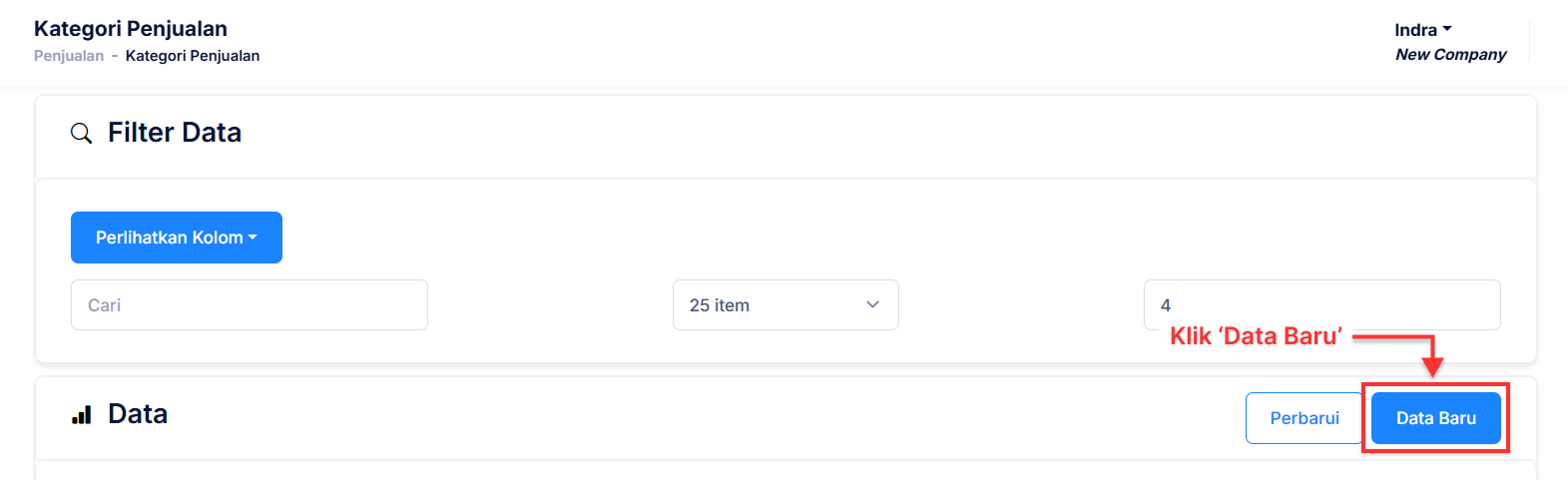 Halaman Kategori Penjualan