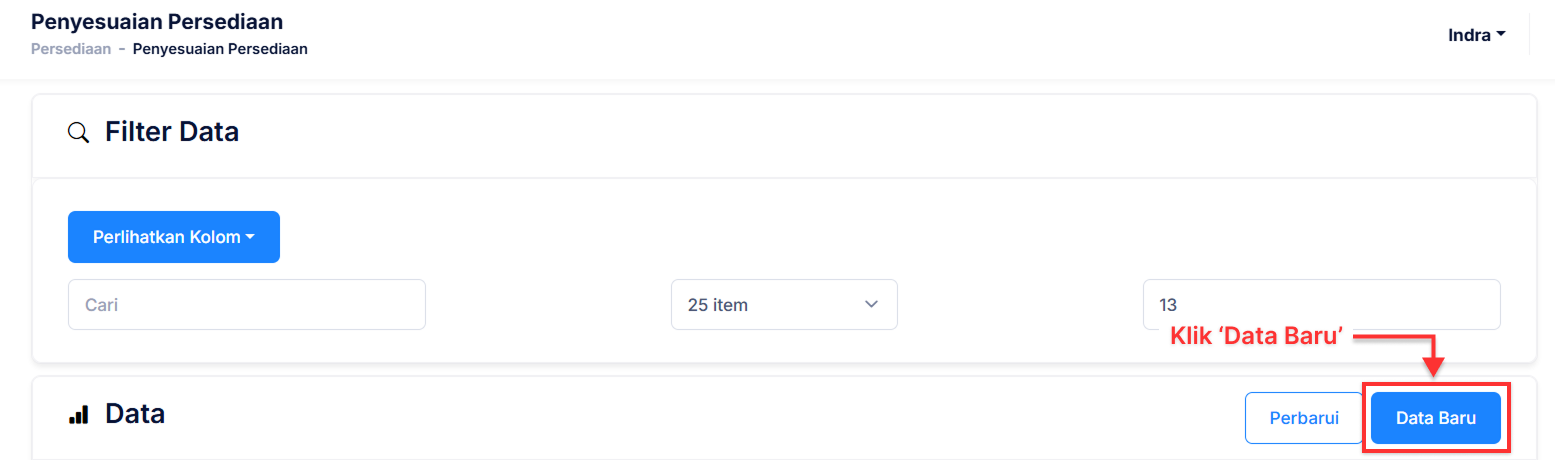 Halaman Penyesuaian Persediaan