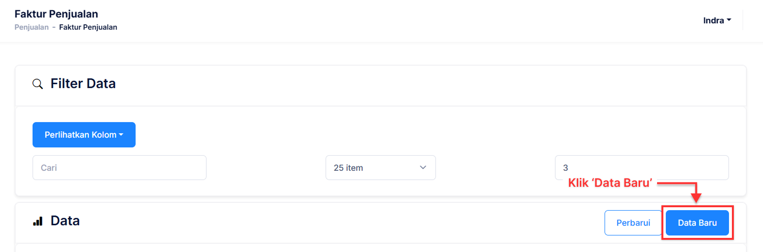 Halaman Faktur Penjualan