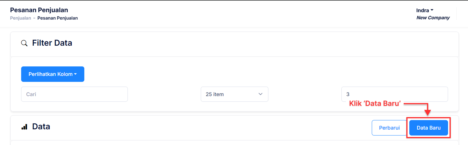 Halaman Pesanan Penjuala