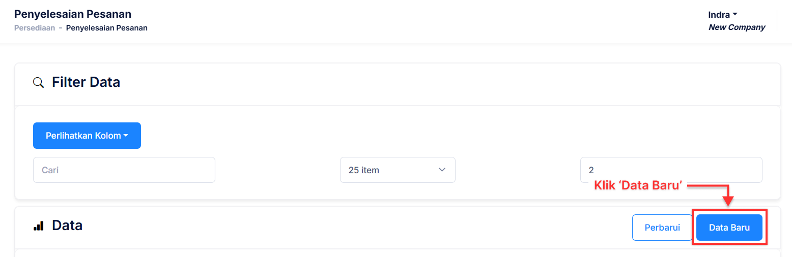 Halaman Penyelesaian Pesanan