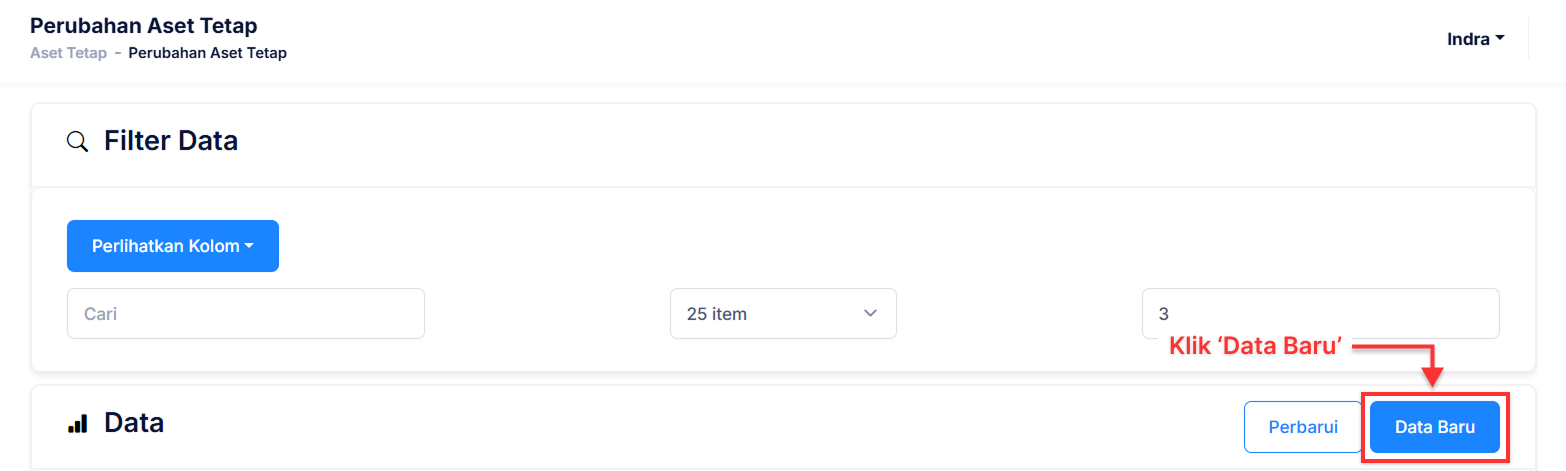 Halaman Perubahan Aset Tetap