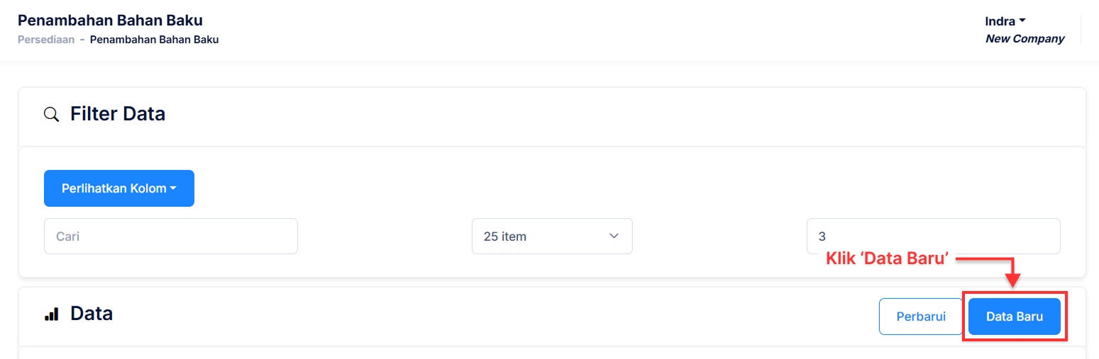 Halaman Penambahan Bahan Baku