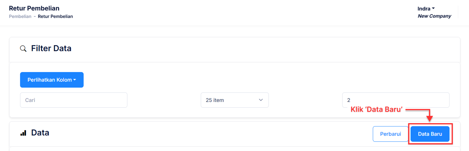 Halaman Retur Pembelian