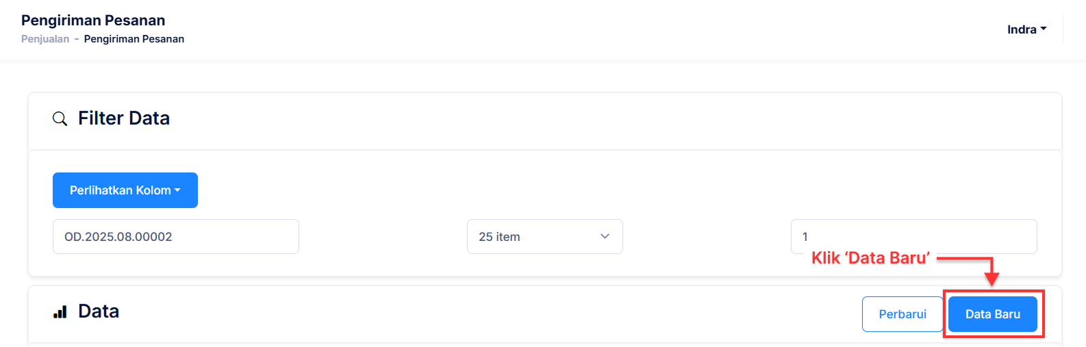 Halaman Pengiriman Pesanan