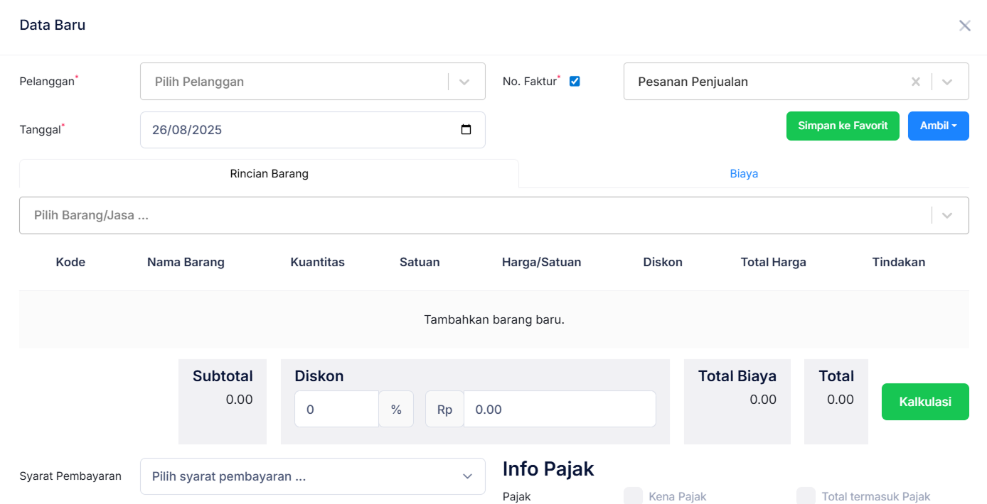 Halaman Pesanan Penjuala