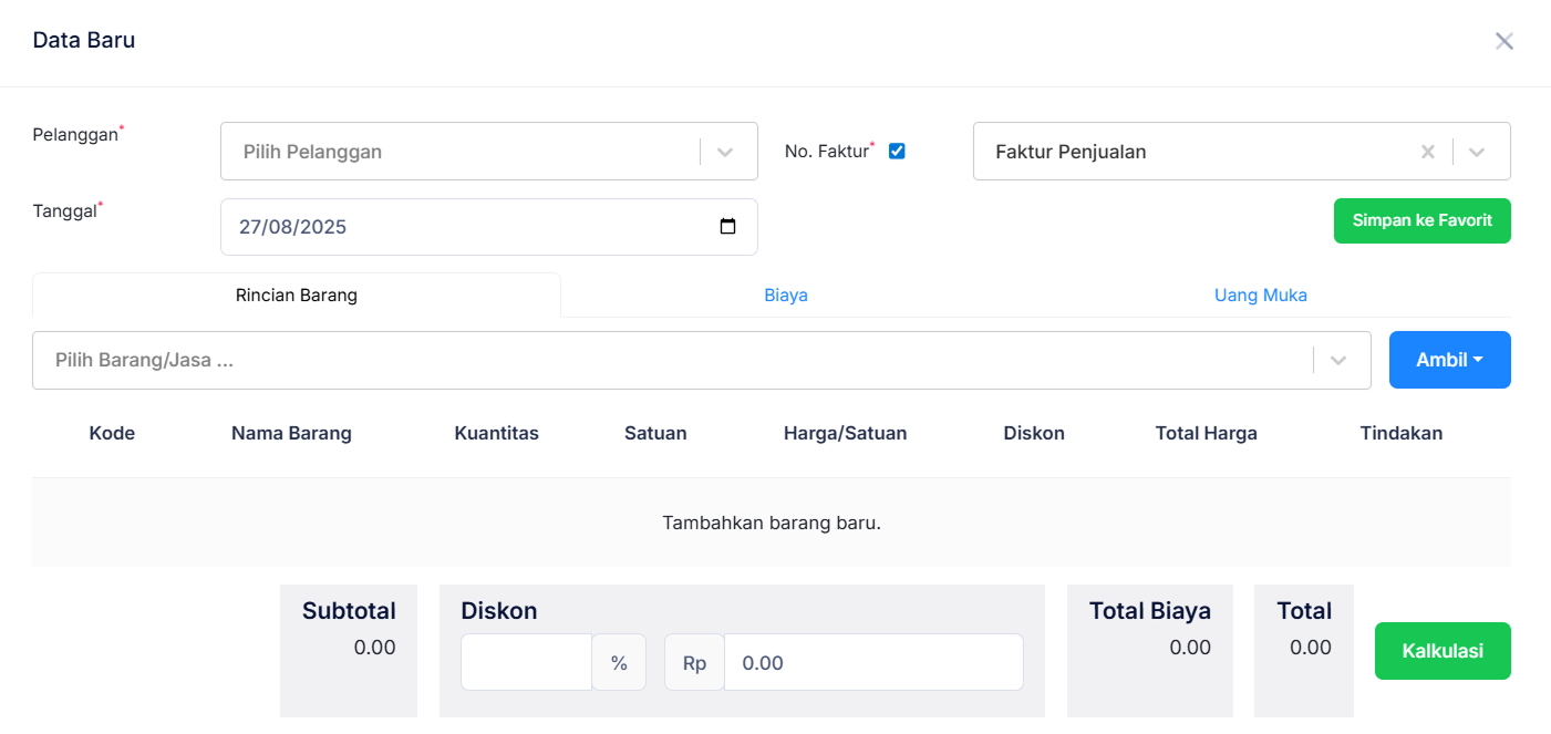 Halaman Faktur Penjualan