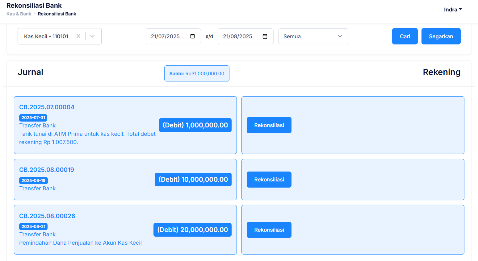 Halaman Transfer Bank