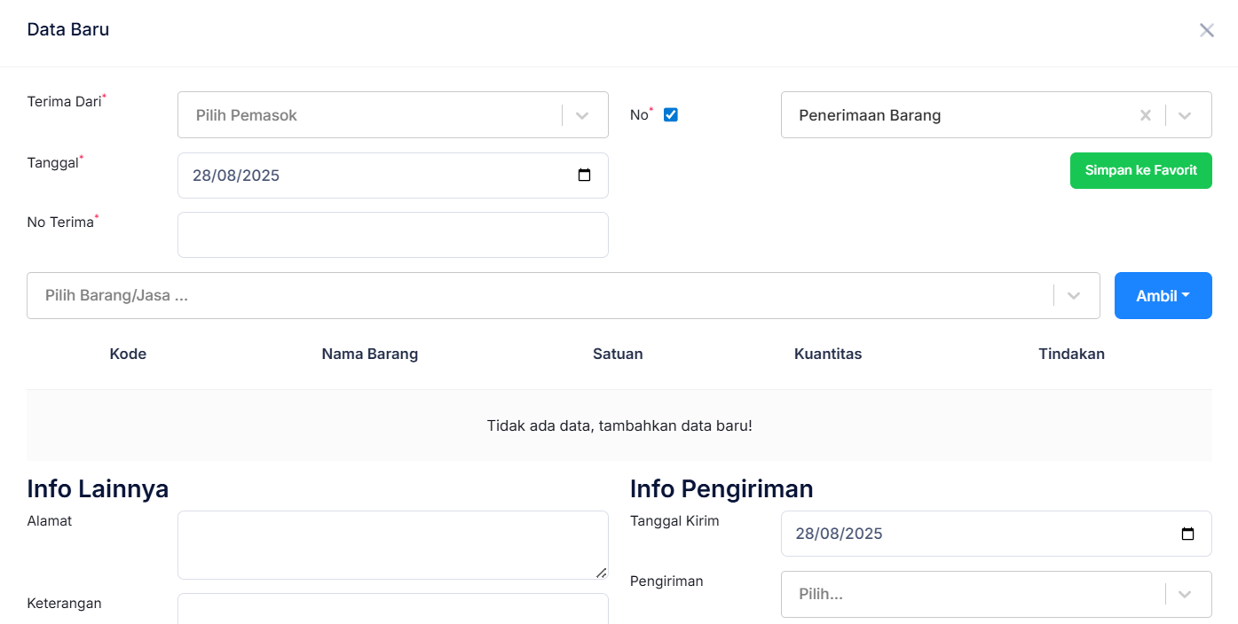 Halaman Penerimaan Barang