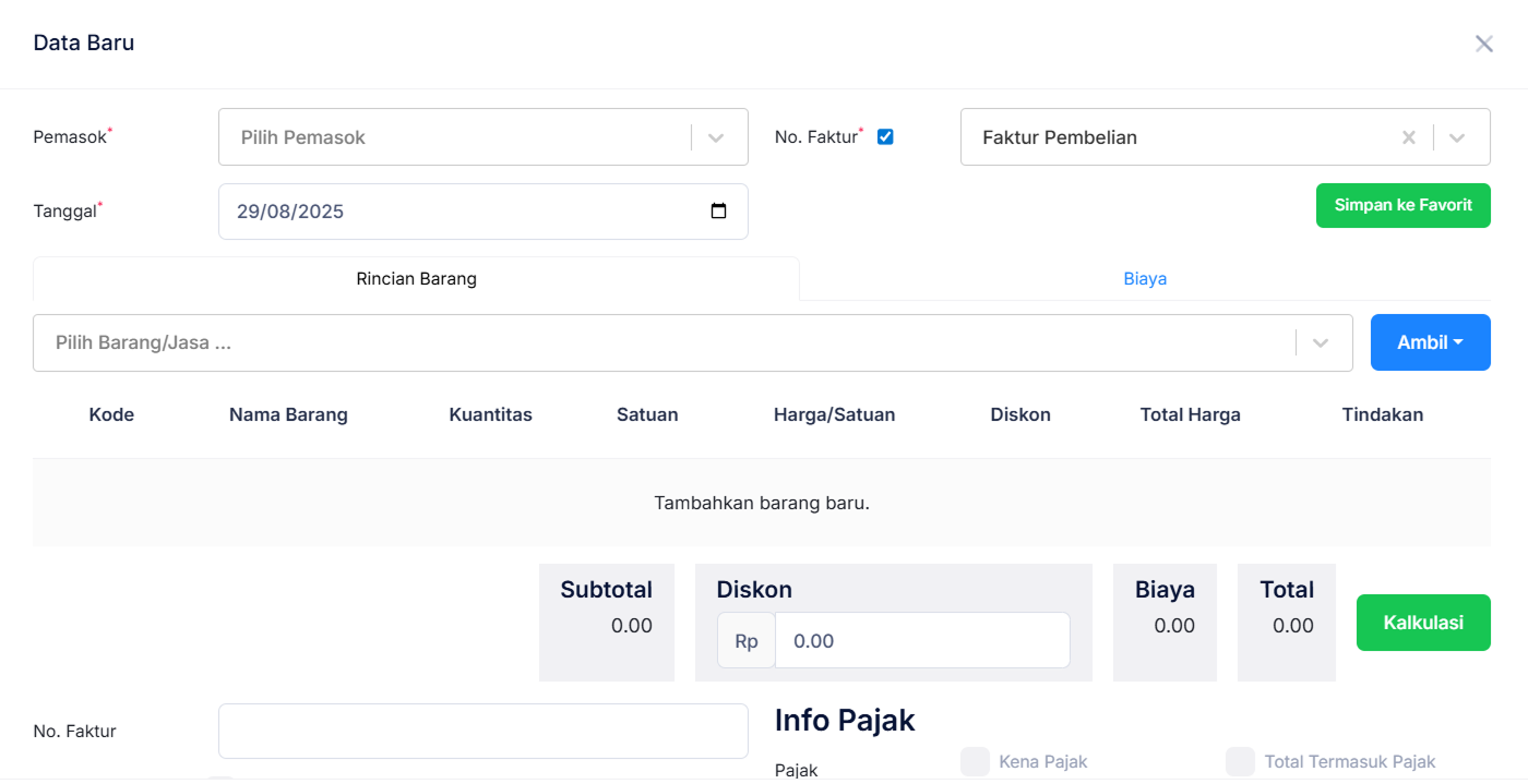 Halaman Faktur Pembelian