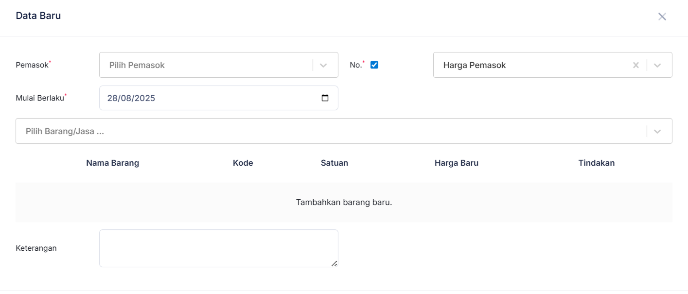 Halaman Harga Pemasok