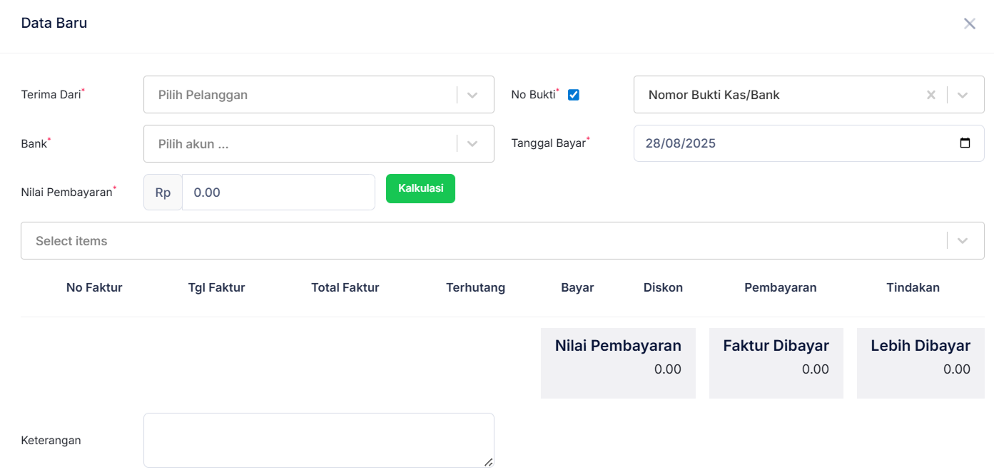 Halaman Penerimaan Penjualan