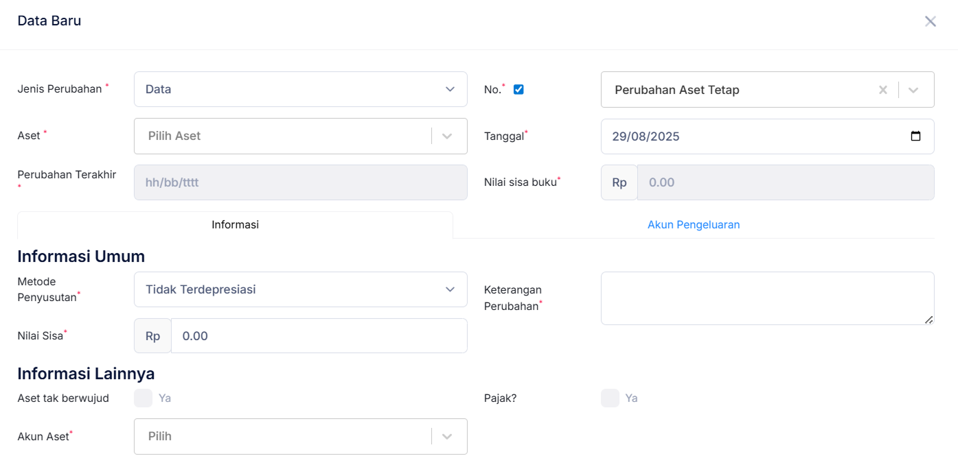 Halaman Perubahan Aset Tetap