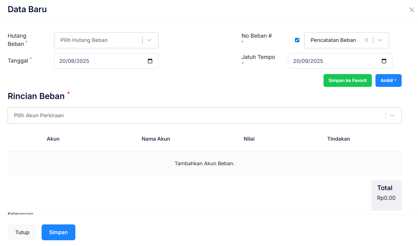 Halaman Pencatatan Beban