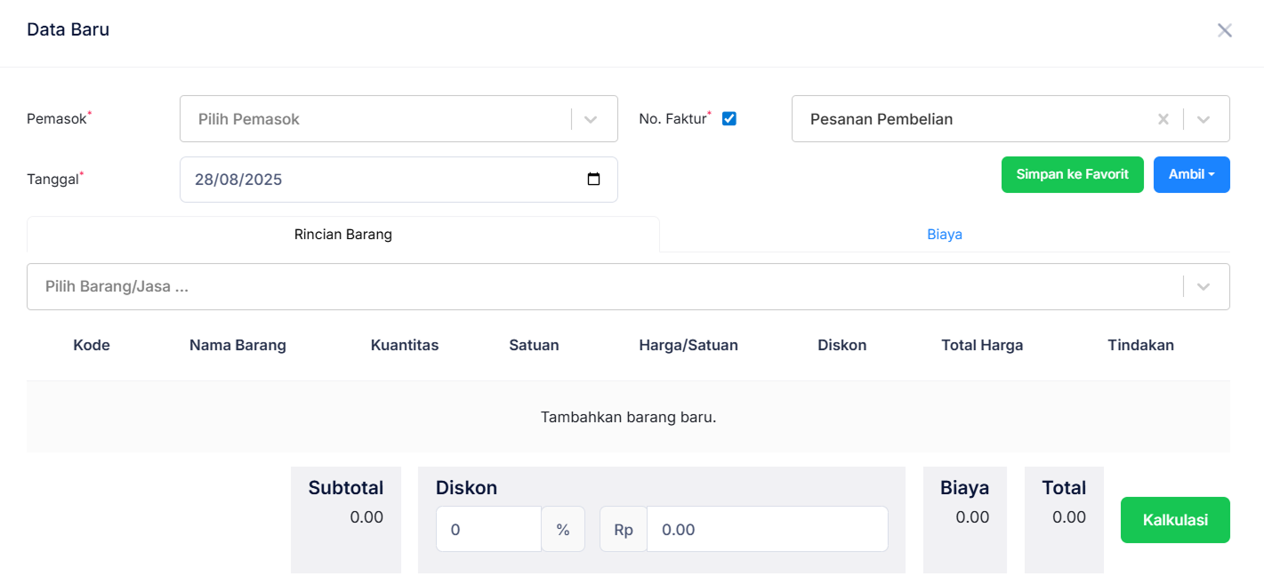 Halaman Pesanan Pembelian