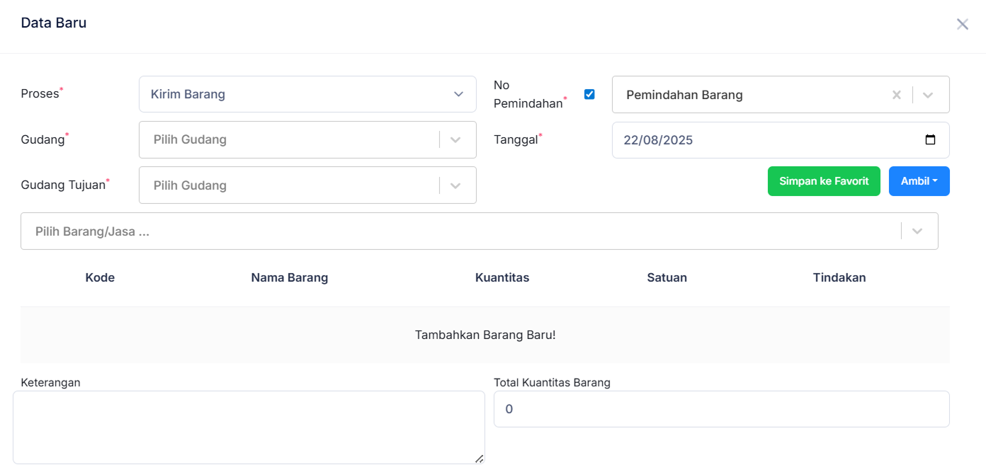Halaman Pemindahan Barang
