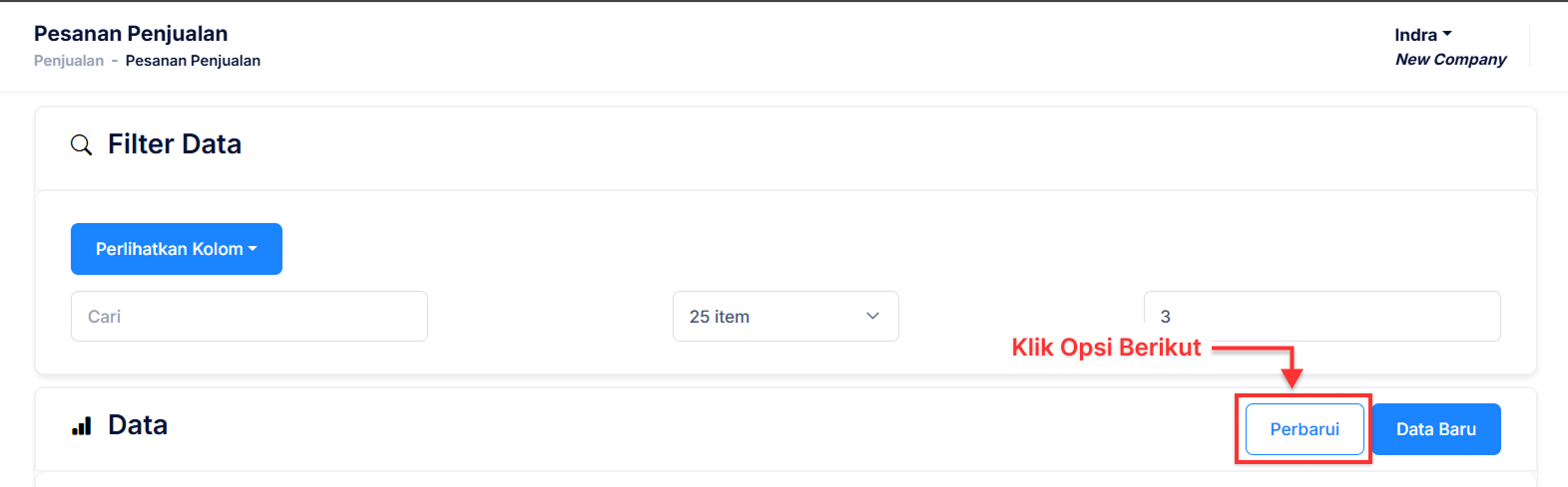 Halaman Pesanan Penjuala