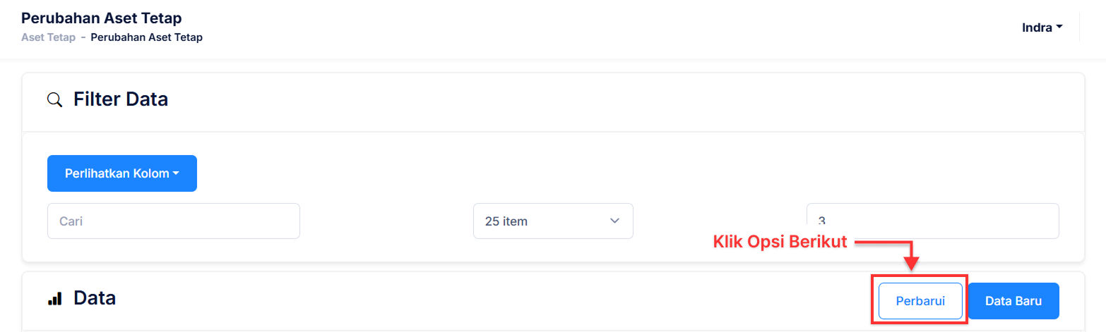 Halaman Perubahan Aset Tetap