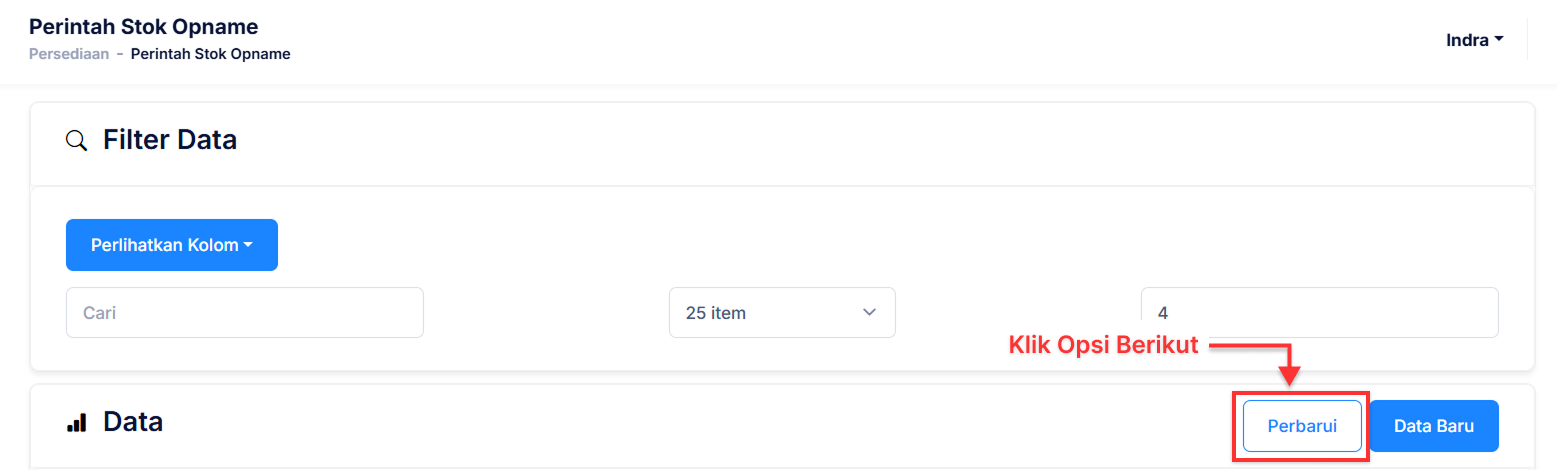 Halaman Perintah Stok Opname