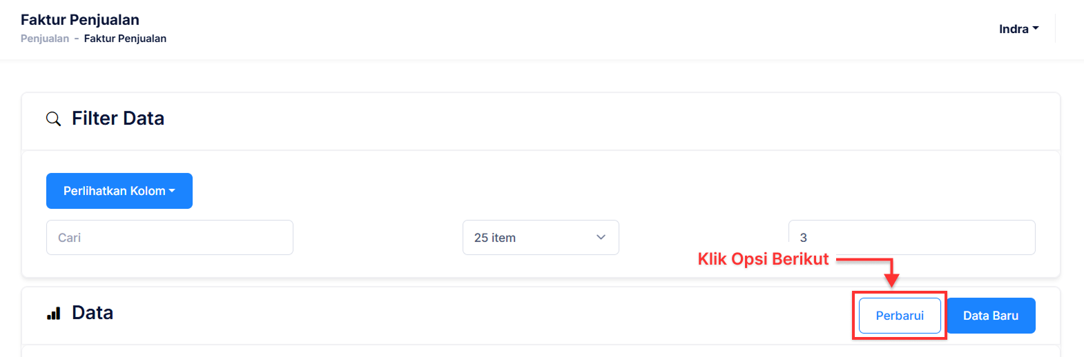Halaman Faktur Penjualan
