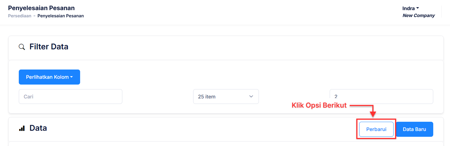 Halaman Penyelesaian Pesanan