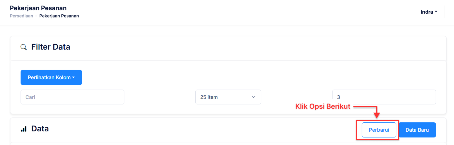 Halaman Pekerjaan Pesanan