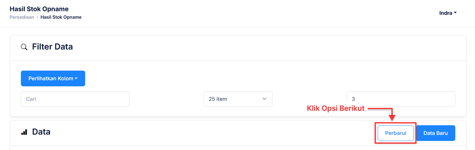 Halaman Hasil Perintah Stok Opname