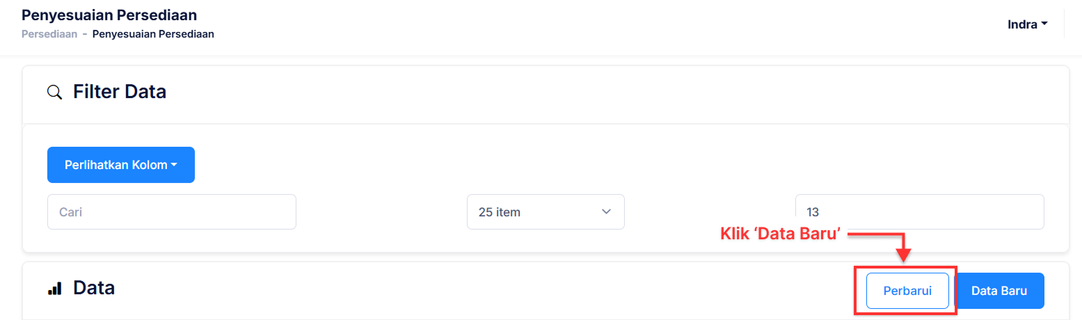 Halaman Penyesuaian Persediaan