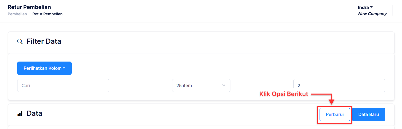 Halaman Retur Pembelian