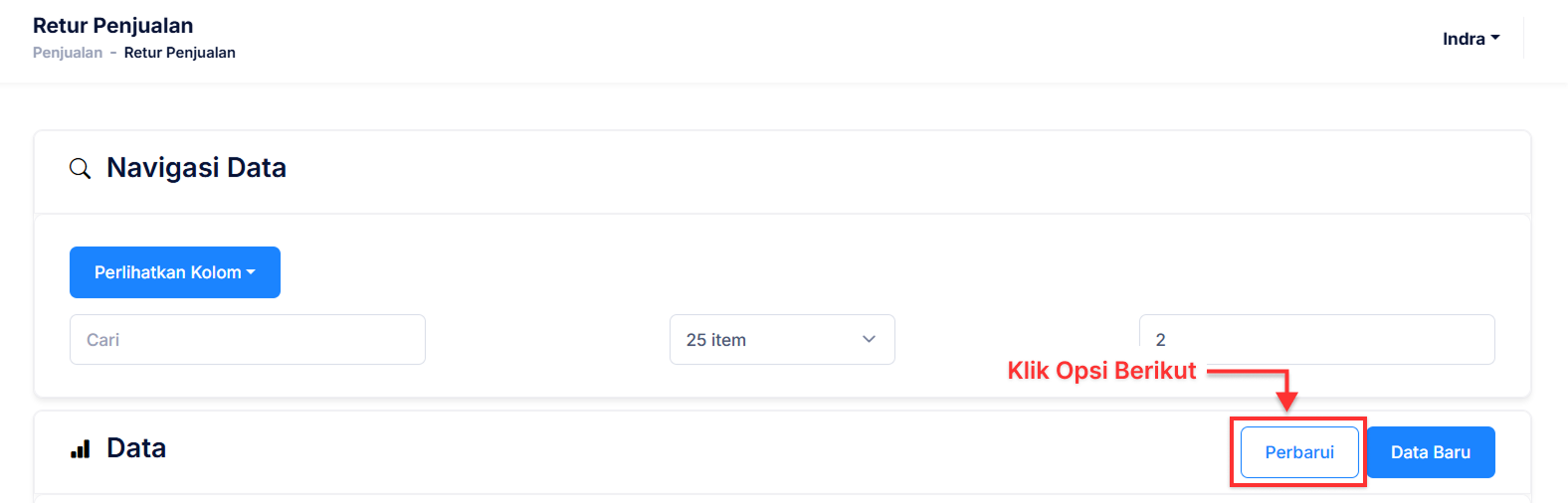 Halaman Retur Penjualan