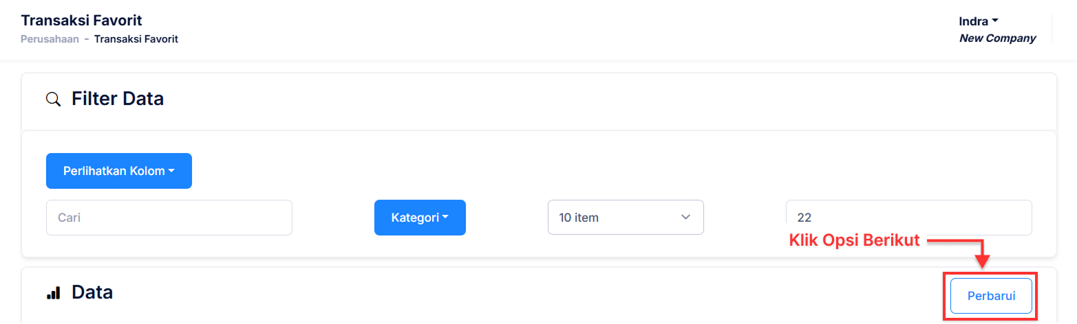 Halaman Transaksi Favorit