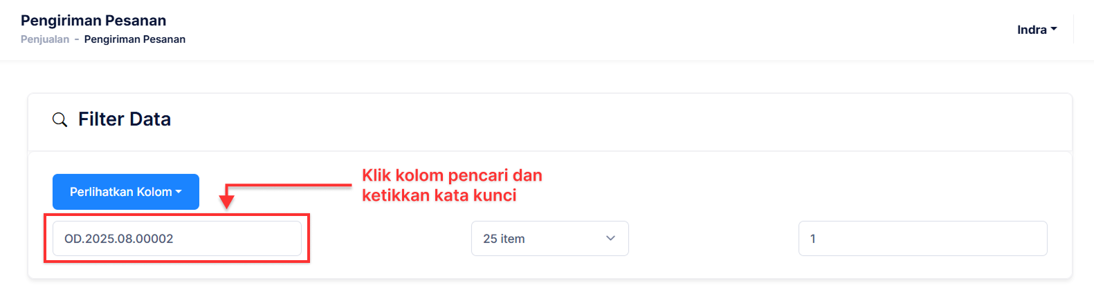 Halaman Pengiriman Pesanan