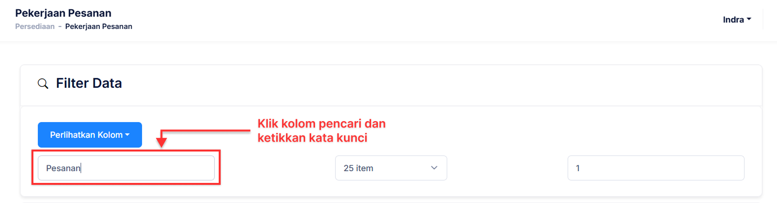 Halaman Pekerjaan Pesanan