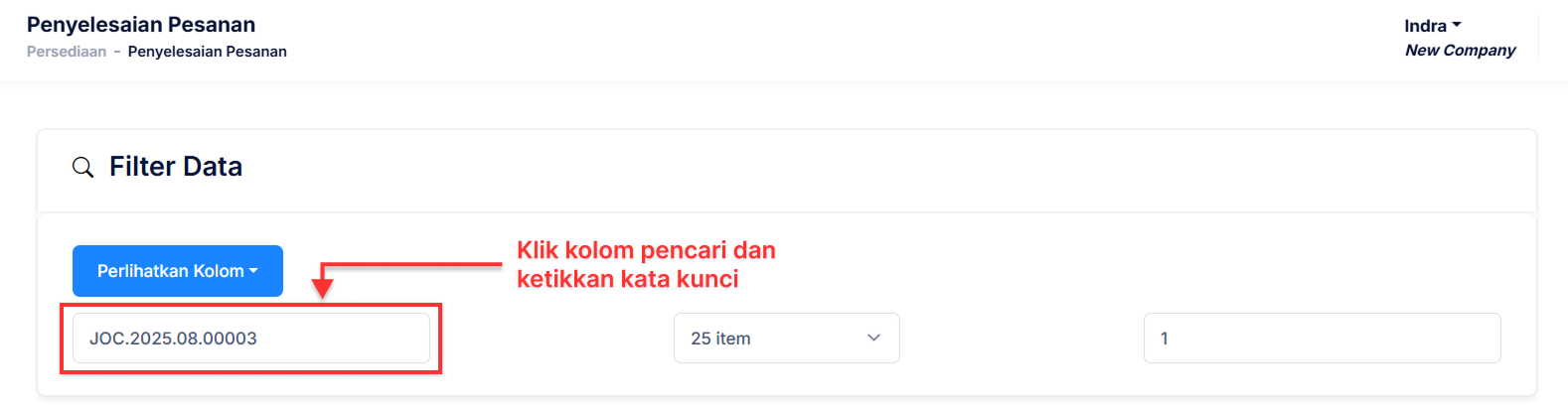 Halaman Penyelesaian Pesanan