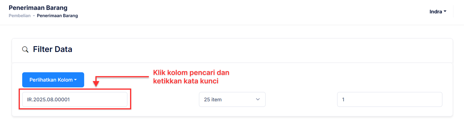 Halaman Penerimaan Barang