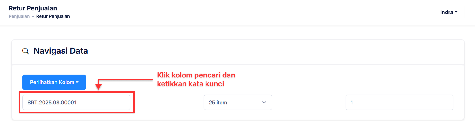 Halaman Retur Penjualan