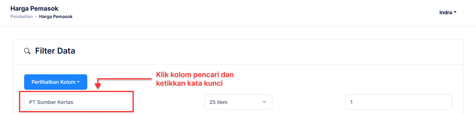 Halaman Harga Pemasok