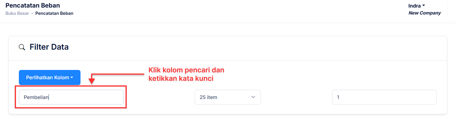 Halaman Pencatatan Beban