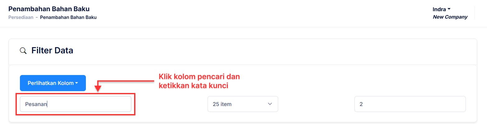 Halaman Penambahan Bahan Baku