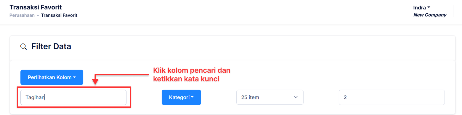 Halaman Transaksi Favorit