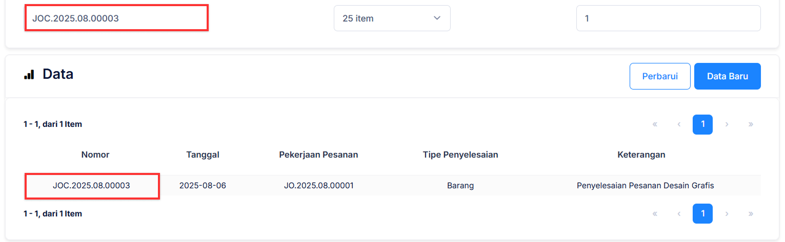Halaman Penyelesaian Pesanan